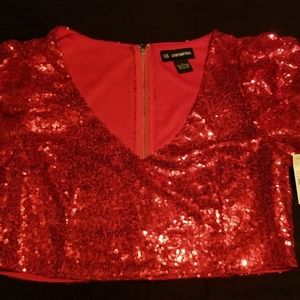 Red Sequins Crop Top